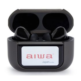   Aiwa EBTW-350TN Professzionális vezeték nélküli fülhallgató ANC-vel, érintőkijelzős tokkal, 25 órás üzemidő, titán szín