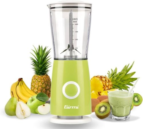 Girmi FR03 kompakt elektromos turmixgép, 170 W teljesítmény, 400 ml-es keverőpohár és rozsdamentes acél pengék, Zöld
