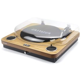   Aiwa LPS-25WD lemezjátszó, 3 sebesség, Bluetooth, USB digitalizálás, FM rádió, beépített hangszóró, fa színben