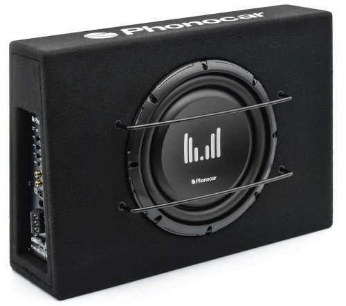 Phonocar 02924 Extralarge professzionális aktív autós mélyláda 250 mm D-osztályú erősítővel, 600 W, ultra mély basszus