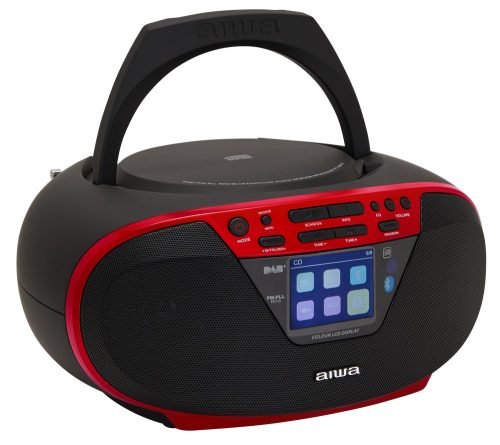 Aiwa BBTU-500DAB/RD hordozható CD/MP3/DAB+/FM rádió Bluetooth, USB, piros szín, 6W RMS, 2.4" színes kijelző, távirányítóval