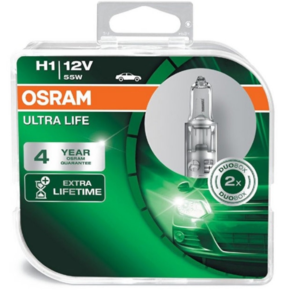 Osram 12V 55W H1 P14.5s Ultra Life Autó Izzó, Duó Csomag - A