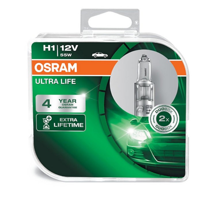 Osram 12V 55W H1 P14.5s Ultra Life Autó Izzó, Duó Csomag - A