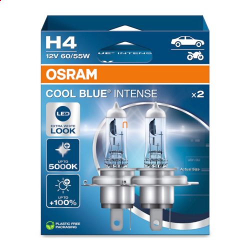 Osram Cool Blue Intense +100% H4 12V 55W autó izzó, duó csomag - 64193CBN-2HB