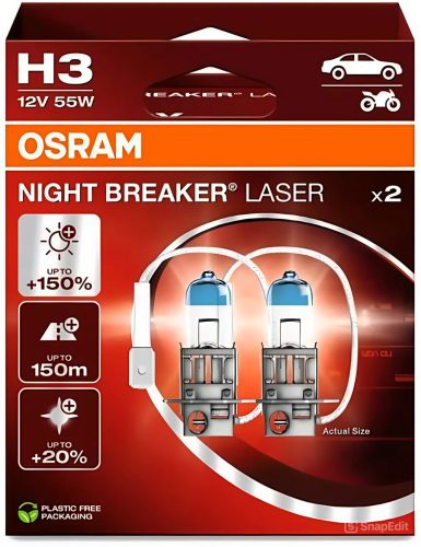 Osram Night Breaker Laser H3 12V 55W +150% halogén autó izzó DUO (2db-os) - 64151NL-2HB